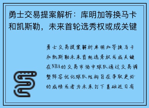 勇士交易提案解析：库明加等换马卡和凯斯勒，未来首轮选秀权或成关键