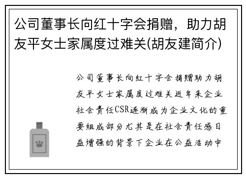 公司董事长向红十字会捐赠，助力胡友平女士家属度过难关(胡友建简介)