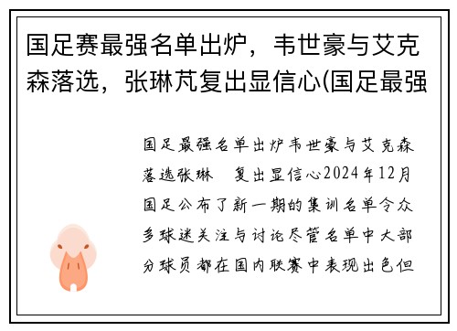 国足赛最强名单出炉，韦世豪与艾克森落选，张琳芃复出显信心(国足最强战绩)