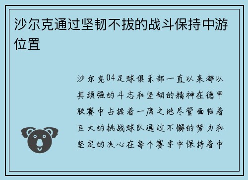 沙尔克通过坚韧不拔的战斗保持中游位置